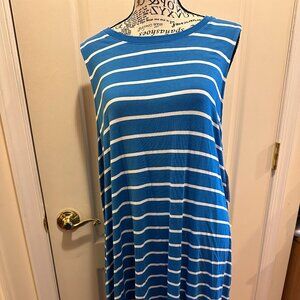 NWT Time and Tru XXL 2X Plus Size Blue White Striped Sleeveless Blouse Dress